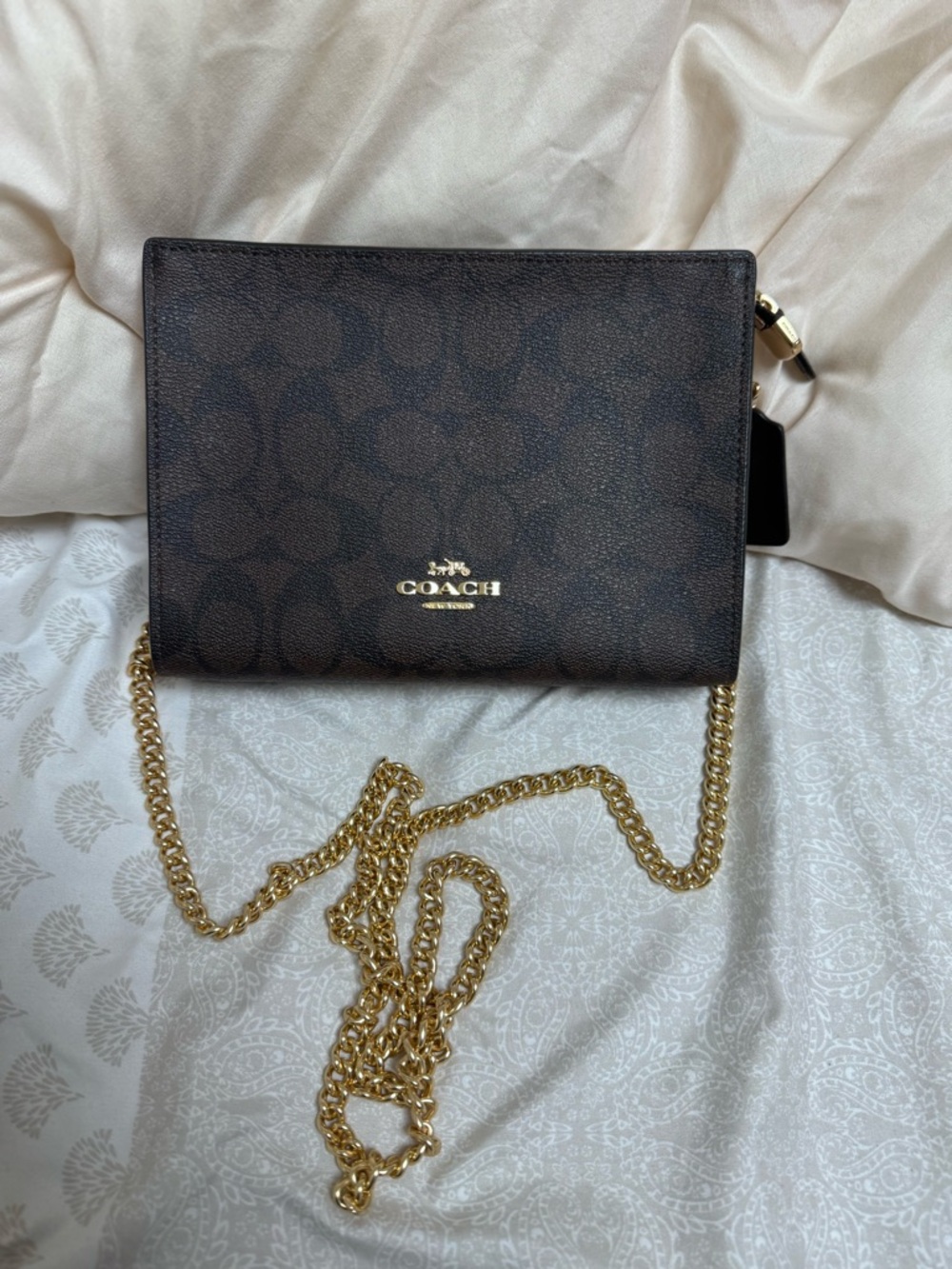 Coach Brown Signature Crossbody with Gold Chain Strap
